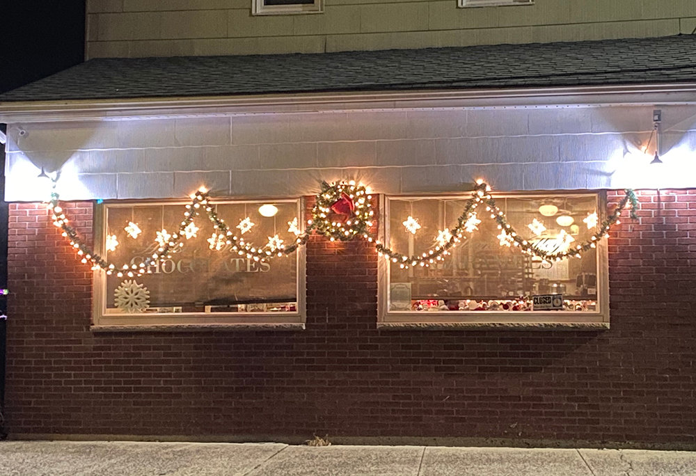 Hudson Valley Chocolates’ festive window display takes second place.